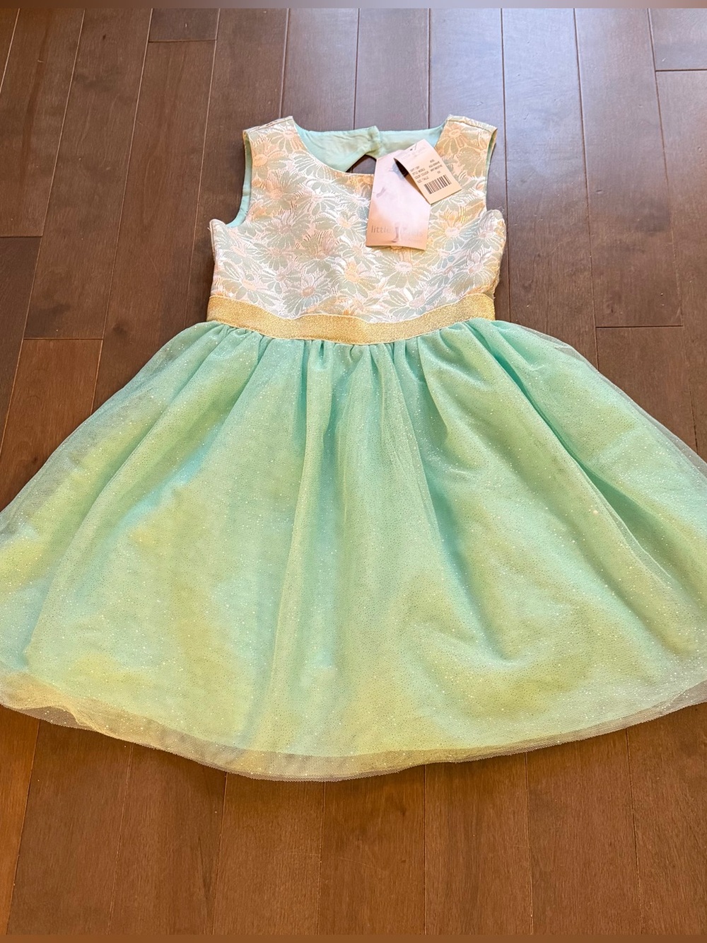 Us Angels Mint and Gold Lace Bodice Tulle Party Dress